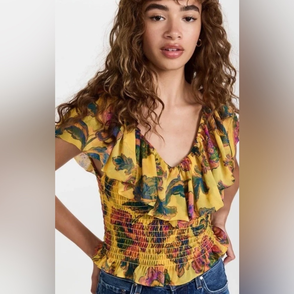 MISA LA Floral Yellow Top